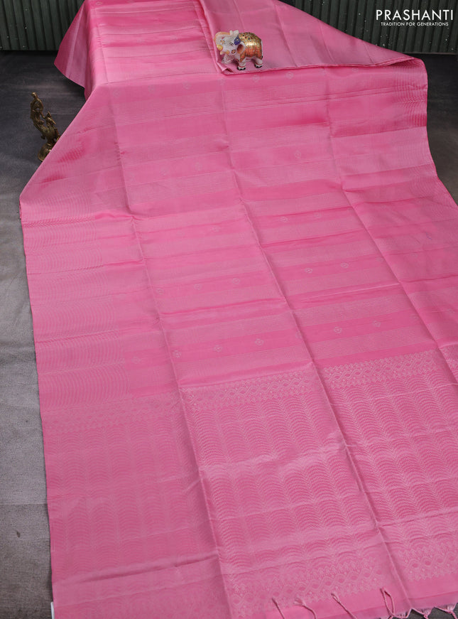 Pure soft silk saree light pink and teal green with allover zari weaves & buttas and zari woven border
