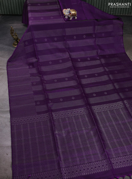 Pure soft silk saree purple and teal blue with allover zari weaves & buttas and zari woven border