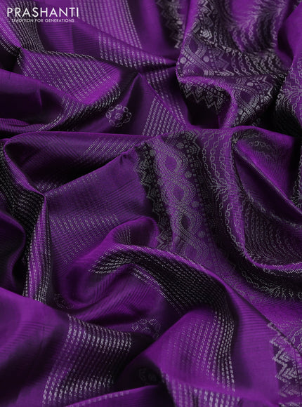 Pure soft silk saree purple and teal blue with allover zari weaves & buttas and zari woven border
