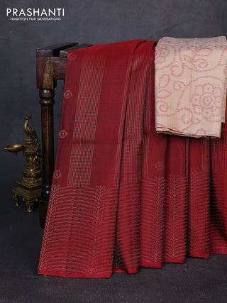 Pure soft silk saree maroon and beige with allover zari weaves & buttas and zari woven border