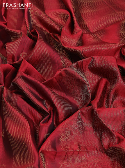 Pure soft silk saree maroon and beige with allover zari weaves & buttas and zari woven border