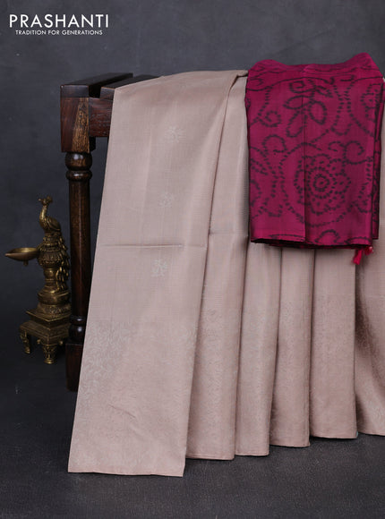 Pure soft silk saree beige and beige with allover zari woven biuttas and zari woven border