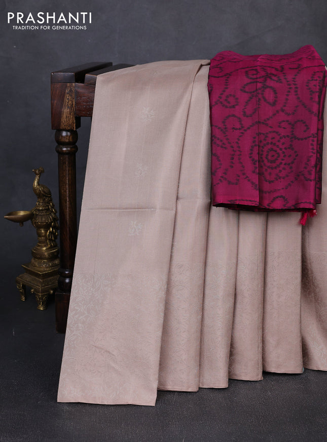 Pure soft silk saree beige and beige with allover zari woven biuttas and zari woven border
