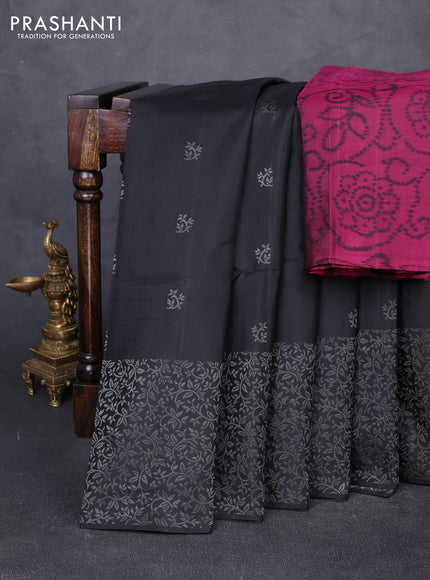 Pure soft silk saree black and pink with allover zari woven buttas and long zari woven border