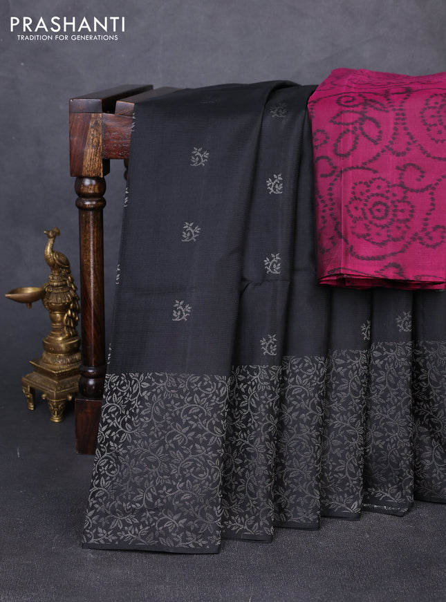 Pure soft silk saree black and pink with allover zari woven buttas and long zari woven border