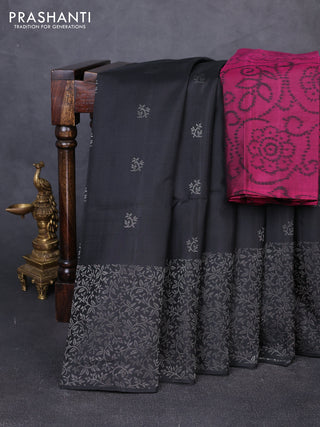 Pure soft silk saree black and pink with allover zari woven buttas and long zari woven border