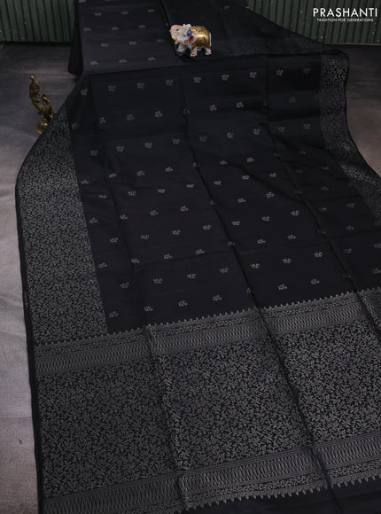Pure soft silk saree black and pink with allover zari woven buttas and long zari woven border