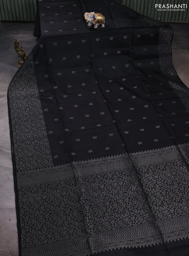 Pure soft silk saree black and pink with allover zari woven buttas and long zari woven border