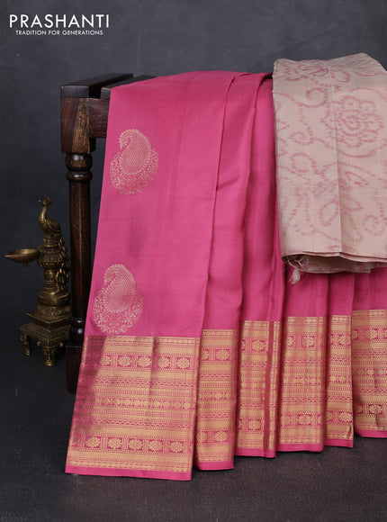 Pure soft silk saree light pink and beige with paisley zari woven buttas and long zari woven border