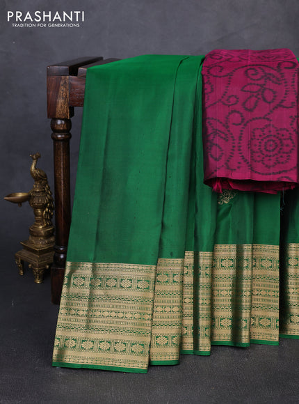 Pure soft silk saree green and magenta pink with paisley zari woven buttas and long zari woven border
