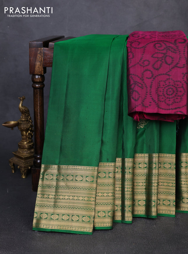 Pure soft silk saree green and magenta pink with paisley zari woven buttas and long zari woven border