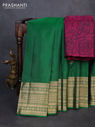 Pure soft silk saree green and magenta pink with paisley zari woven buttas and long zari woven border