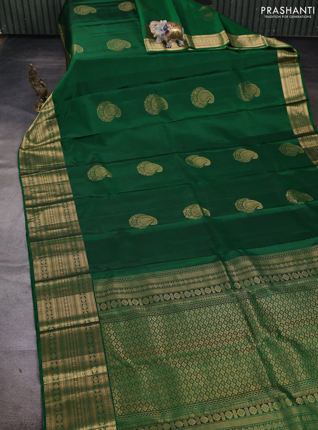 Pure soft silk saree green and magenta pink with paisley zari woven buttas and long zari woven border