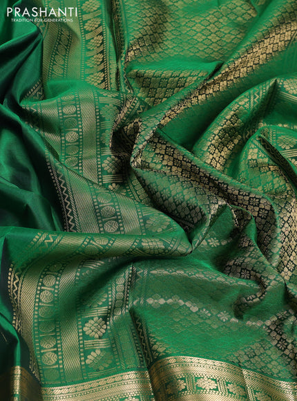 Pure soft silk saree green and magenta pink with paisley zari woven buttas and long zari woven border