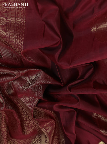 Pure soft silk saree maroon and beige with paisley zari woven buttas and long zari woven border