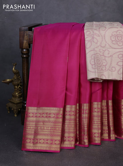 Pure soft silk saree pink and beige with paisley zari woven buttas and long zari woven border
