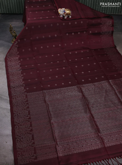 Pure soft silk saree deep maroon and beige with allover zari woven buttas and zari woven border