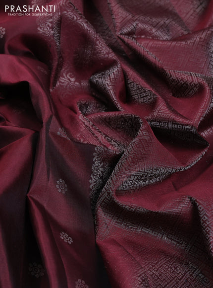Pure soft silk saree deep maroon and beige with allover zari woven buttas and zari woven border