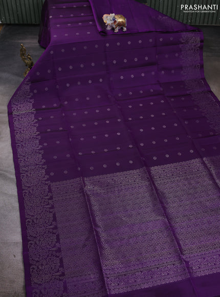 Pure soft silk saree purple and teal green with allover zari woven buttas and zari woven border