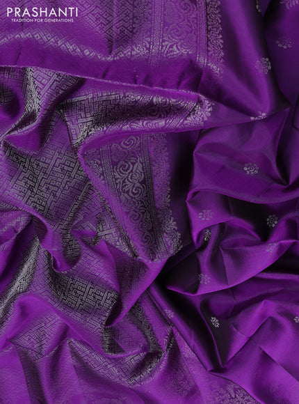Pure soft silk saree purple and teal green with allover zari woven buttas and zari woven border