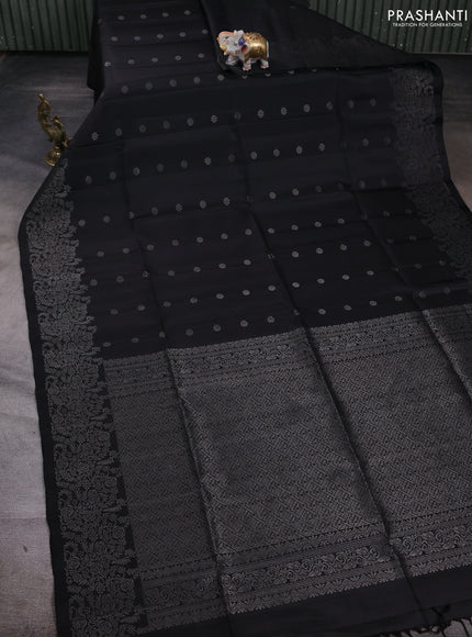 Pure soft silk saree black and magenta pink with allover zari woven buttas and zari woven border