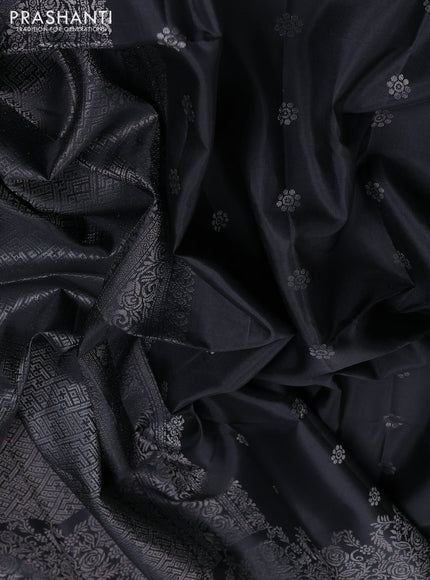 Pure soft silk saree black and magenta pink with allover zari woven buttas and zari woven border
