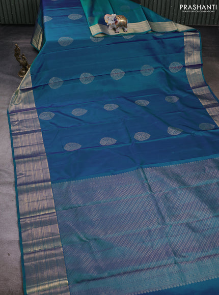 Pure soft silk saree dual shade of bluish green and magenta pink with zari woven buttas and zari woven border