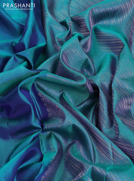 Pure soft silk saree dual shade of bluish green and magenta pink with zari woven buttas and zari woven border