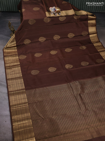 Pure soft silk saree brown and beige with zari woven buttas and zari woven border