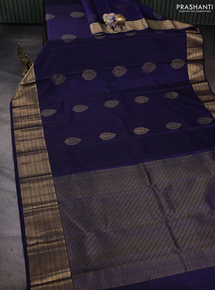 Pure soft silk saree navy blue and teal green with zari woven buttas and zari woven border