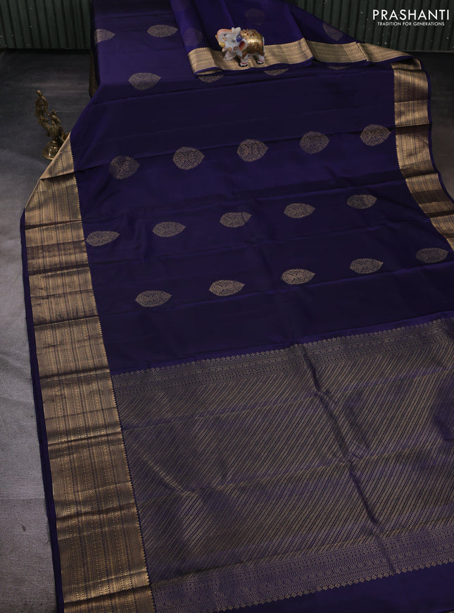 Pure soft silk saree navy blue and teal green with zari woven buttas and zari woven border