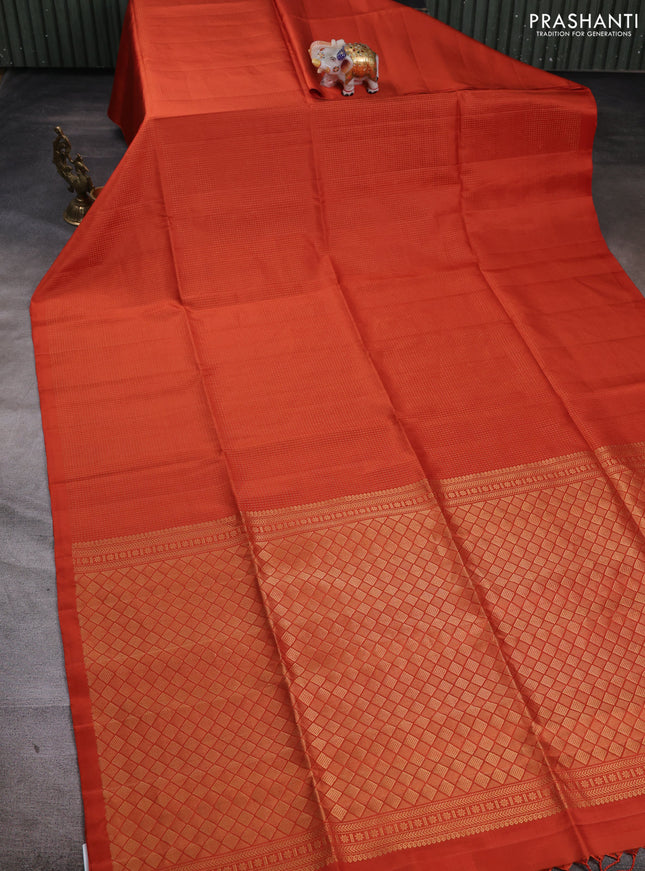 Pure soft silk saree orange and beige with allover zari woven brocade weaves in borderless style