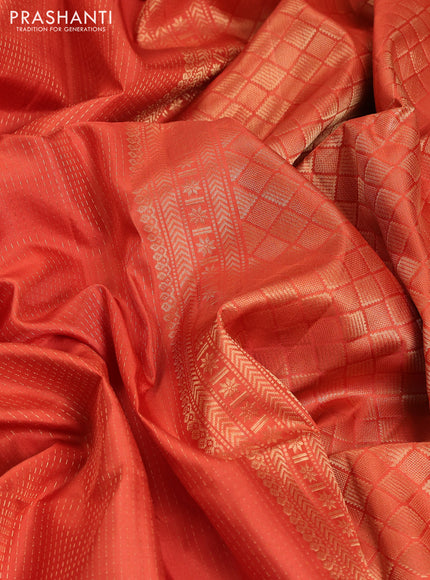 Pure soft silk saree orange and beige with allover zari woven brocade weaves in borderless style