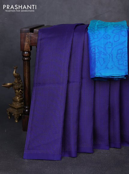 Pure soft silk saree blue and teal green with allover zari woven brocade weaves in borderless style