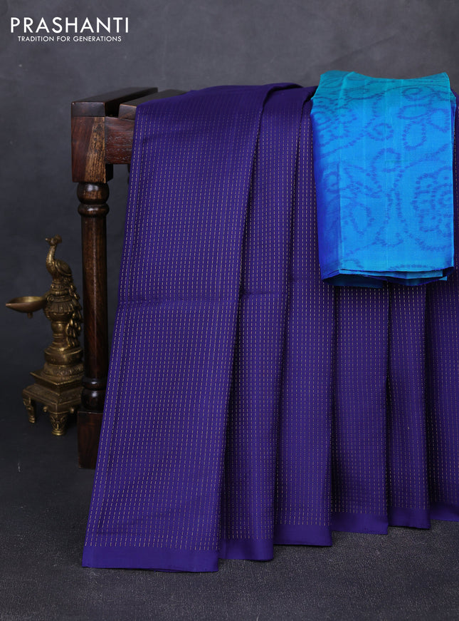 Pure soft silk saree blue and teal green with allover zari woven brocade weaves in borderless style