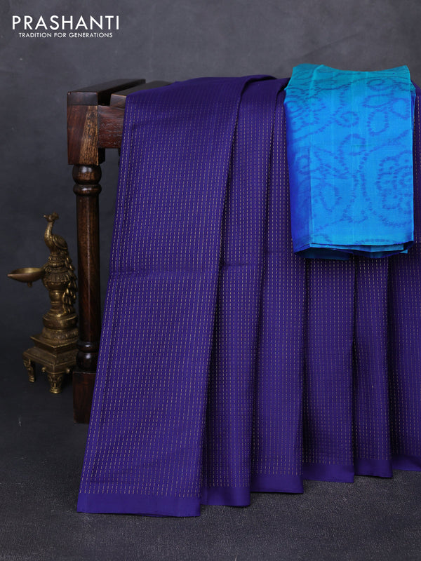 Pure soft silk saree blue and teal green with allover zari woven brocade weaves in borderless style