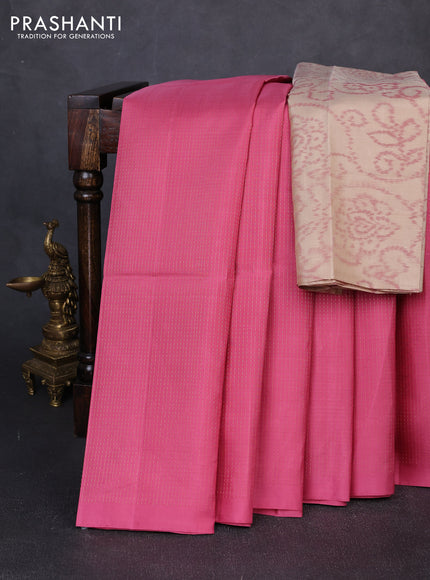 Pure soft silk saree peach pink and beige with allover zari woven brocade weaves in borderless style