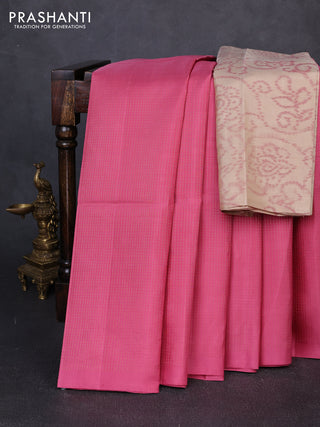 Pure soft silk saree peach pink and beige with allover zari woven brocade weaves in borderless style