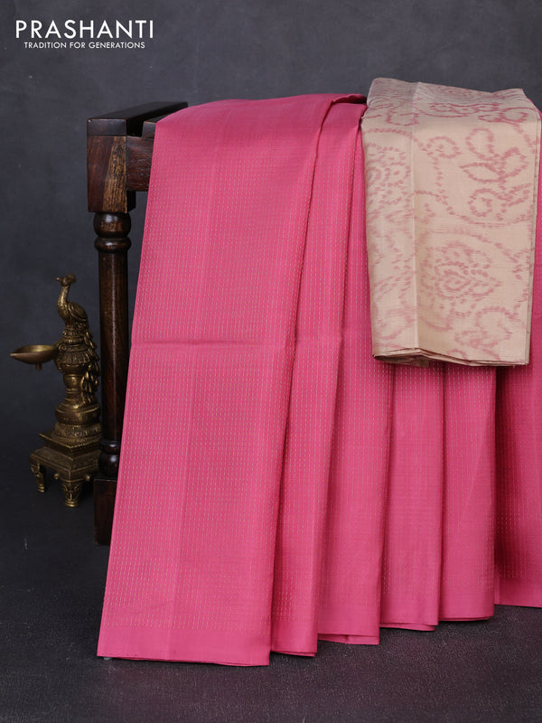 Pure soft silk saree peach pink and beige with allover zari woven brocade weaves in borderless style