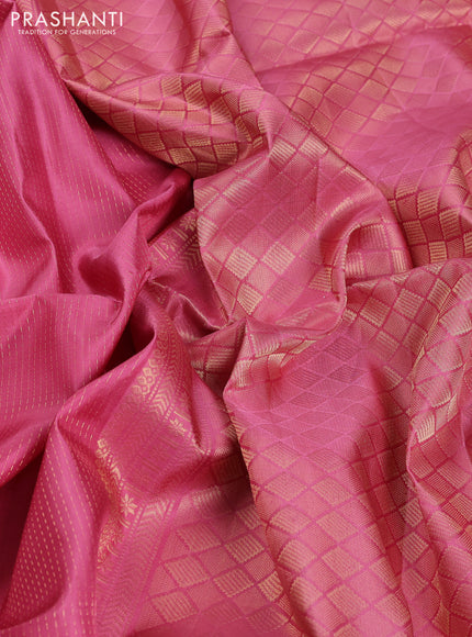 Pure soft silk saree peach pink and beige with allover zari woven brocade weaves in borderless style