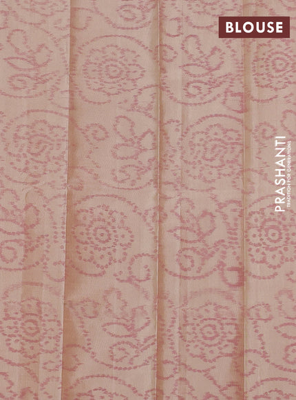 Pure soft silk saree peach pink and beige with allover zari woven brocade weaves in borderless style
