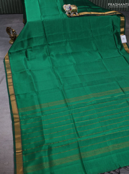 Mangalgiri silk cotton saree green and orange with plain body and zari woven border