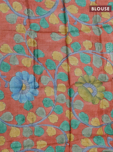 Mangalgiri silk cotton saree green and orange with plain body and zari woven border