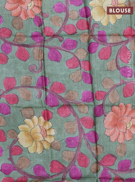 Mangalgiri silk cotton saree rust shade and green shade with plain body and temple design silver zari woven border