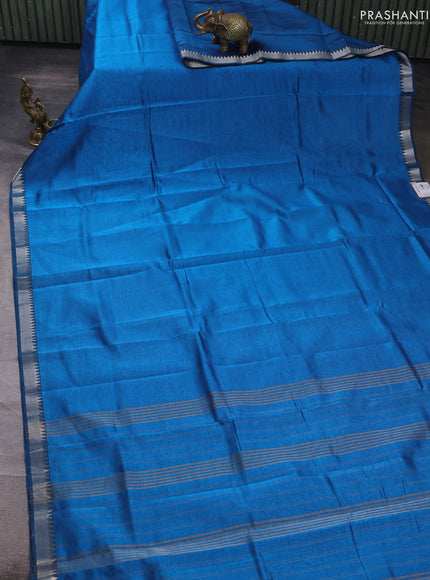 Mangalgiri silk cotton saree cs blue and purple with plain body and temple design silver zari woven border