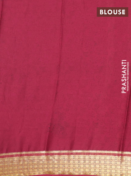 Semi mysore silk saree peach pink and maroon with allover prints and small zari woven border