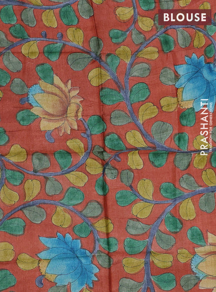 Mangalgiri silk cotton saree mehendi green and orange with plain body and temple design silver zari woven border