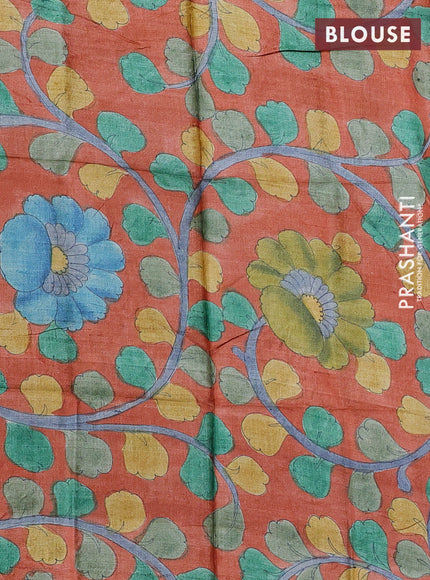 Mangalgiri silk cotton saree mehendi green and orange with plain body and temple design silver zari woven border