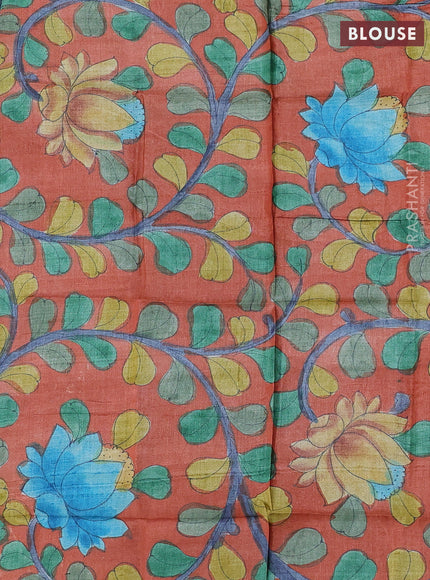 Mangalgiri silk cotton saree teal green and orange with plain body and temple design silver zari woven border