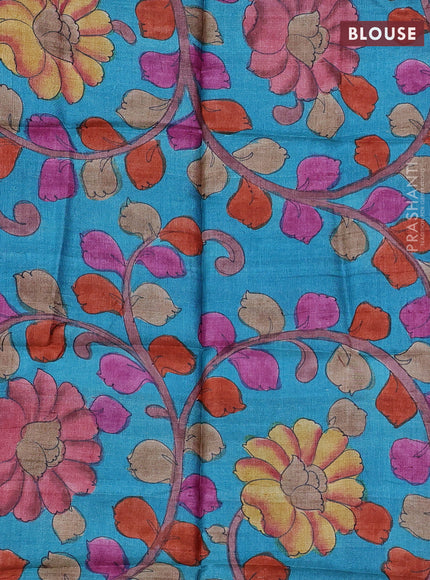 Mangalgiri silk cotton saree purple and blue with allover silver zari checked pattern and temple design silver zari woven border